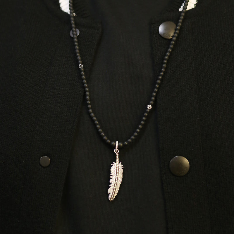 Feather Beaded Necklace - Silver