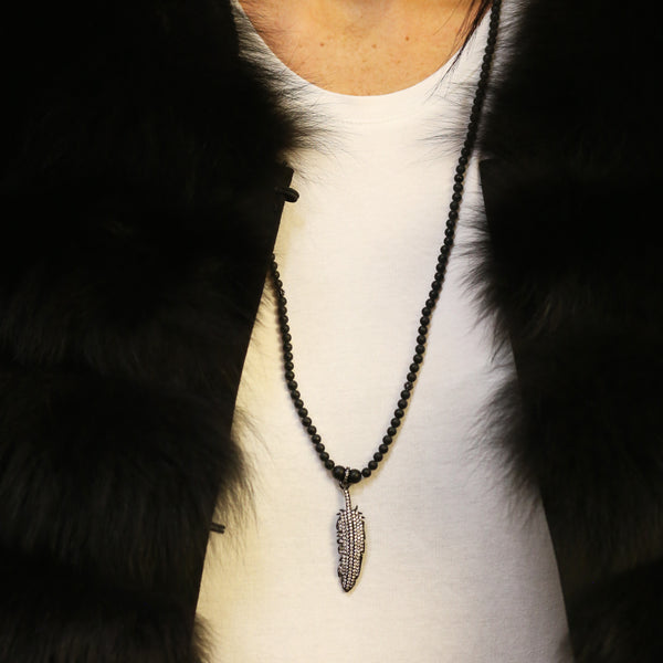 Feather Beaded Necklace - Black