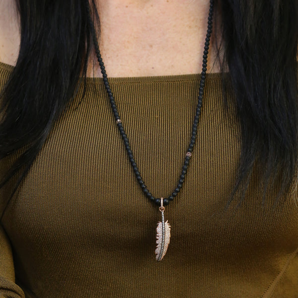 Feather Beaded Necklace - Rose Gold