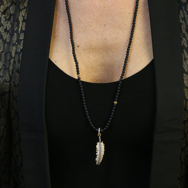Feather Beaded Necklace - Gold