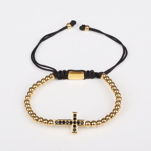 Cross Black CZ Bracelet - Gold