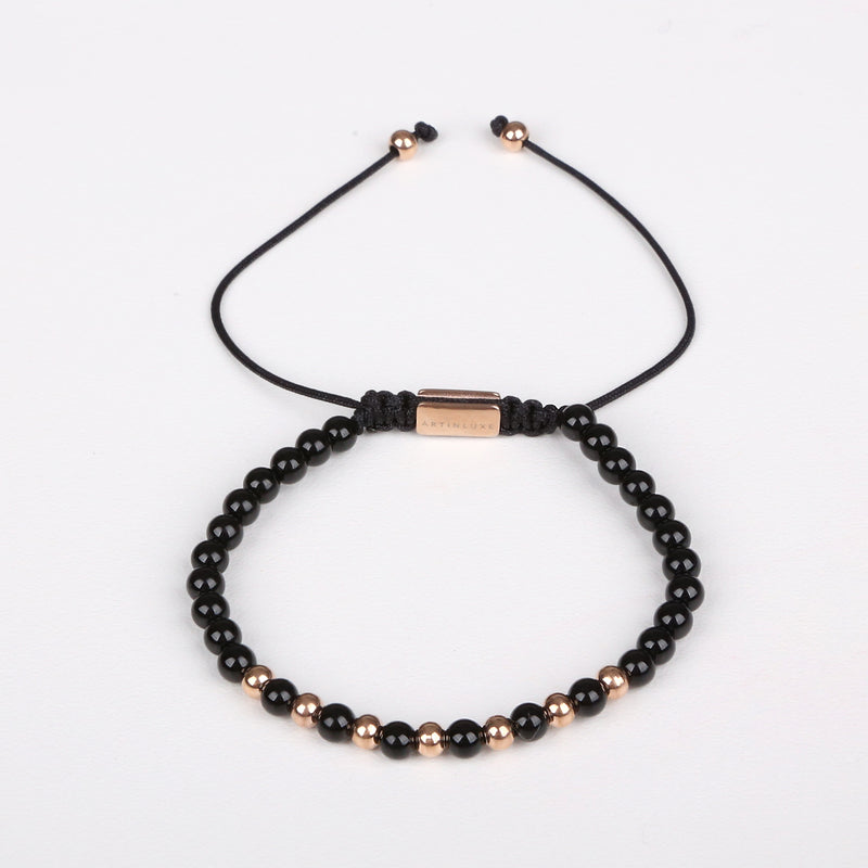 Classic Stone Beads Bracelet - Rose Gold/Black