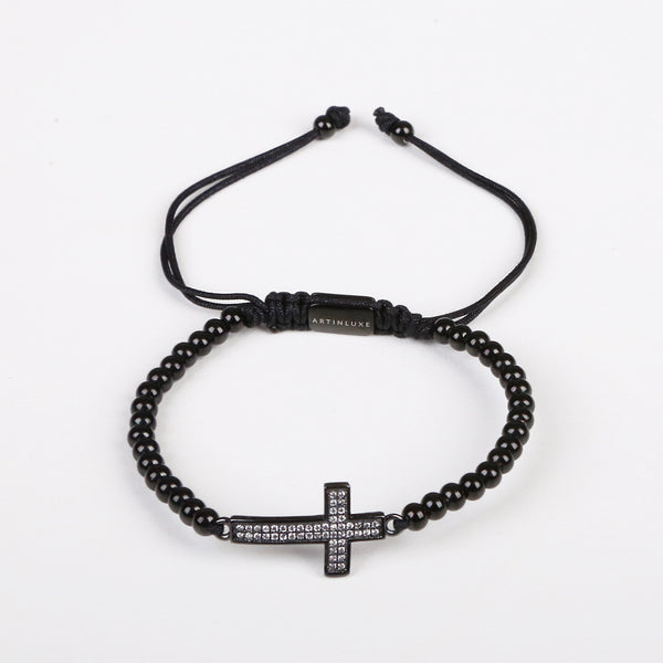 Cross White CZ Bracelet - Black