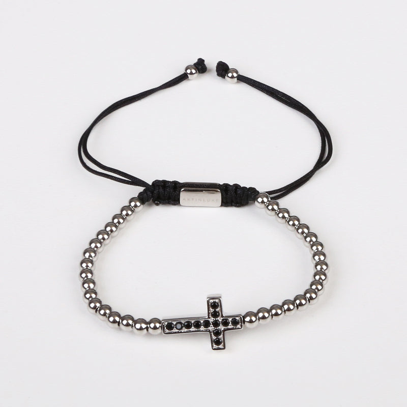 Cross Black CZ Bracelet - Silver