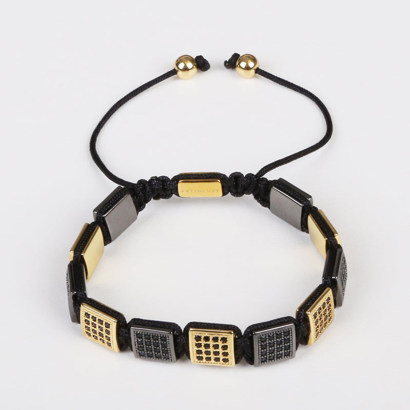 Flatbead CZ Bracelet - Gold/Black