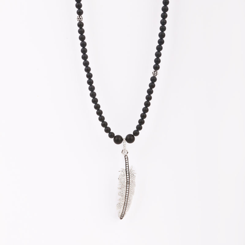 Feather Beaded Necklace - Silver